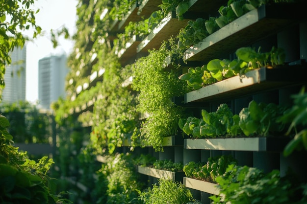 Photo vertical garden urban greenery sustainable living fresh herbs a lush vertical garden filled with