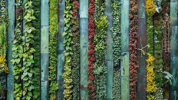 Photo vertical garden wall with various plants and flowers