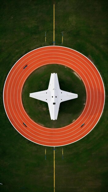 Photo vertical high angle shot of the running track ground in the stadium