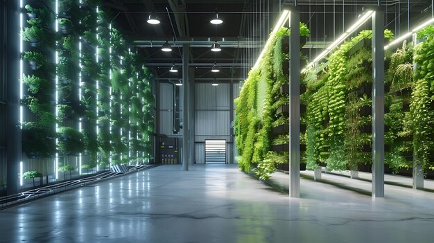 Photo vertical hydroponic farm inside repurposed warehouse with innovative sustainable agriculture