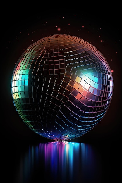 Vertical image of a stunning disco ball with fantastic colorful lights and a vibrant background of colors Generative AI