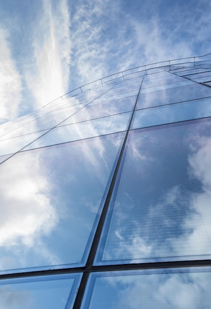 Vertical low angle shot of a skyscraper with windows