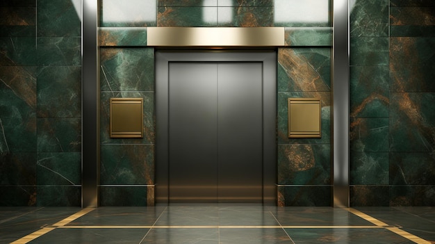 Vertical Mobility Closed Elevator Door in a Contemporary Marble Building Lobby Generative AI