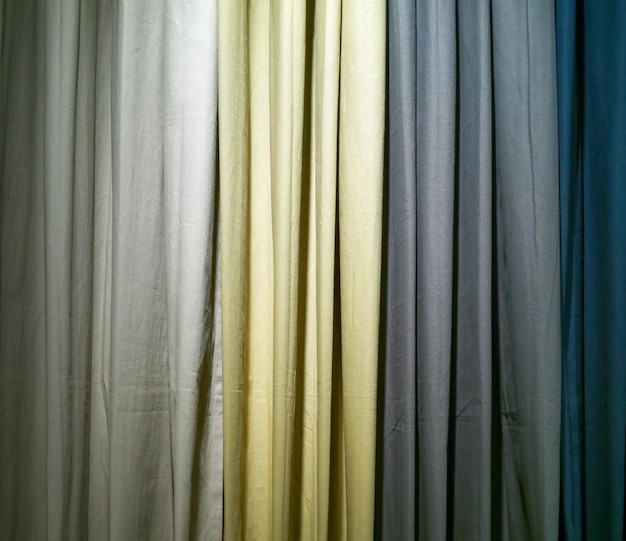 Vertical multicolored curtain pattern. Colorful fabrics, fabric style decoration.