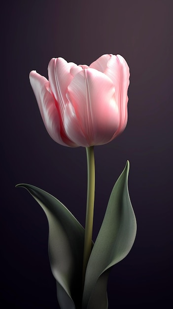 Vertical photo of beautiful pink tulip over dark background