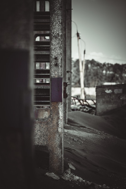 Vertical photo. View of the wall of an industrial building