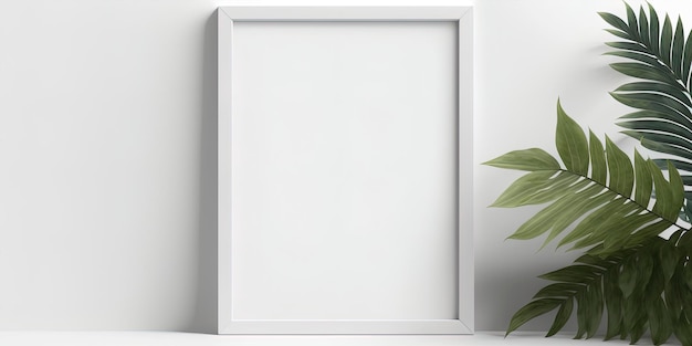 Vertical picture frame mockup with blank space on a white wall AIGenerated