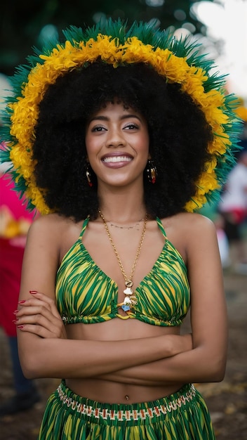 Photo vertical portrt black brazilian woman in festa junina clothes snt johns festival