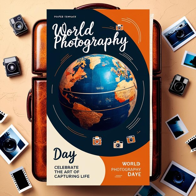 Photo vertical poster template for world photography day celebration