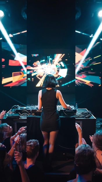 Vertical Screen Female DJ Energizing the Nightclub with Her Electronic Dance Music Performance Wit