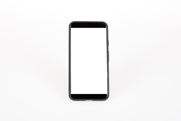 Vertical screen phone cell with white empty mockup smartphone screen ready for app advertising mock up