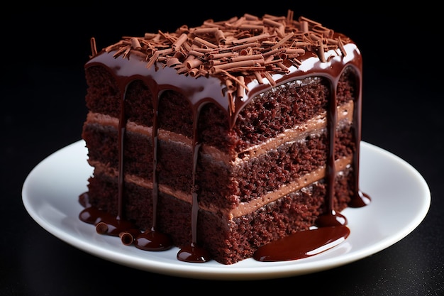 Vertical selective closeup shot of a piece of chocolate cake