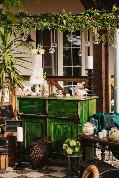 Vertical shot of a beautifully decorated antique corner