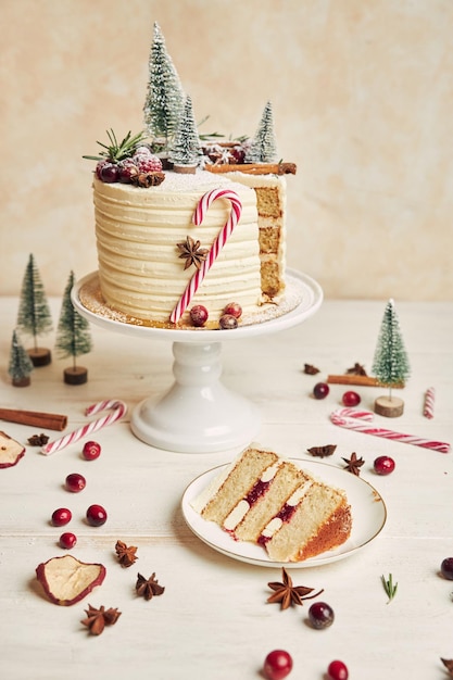 Vertical shot of a cake with Christmas decorations