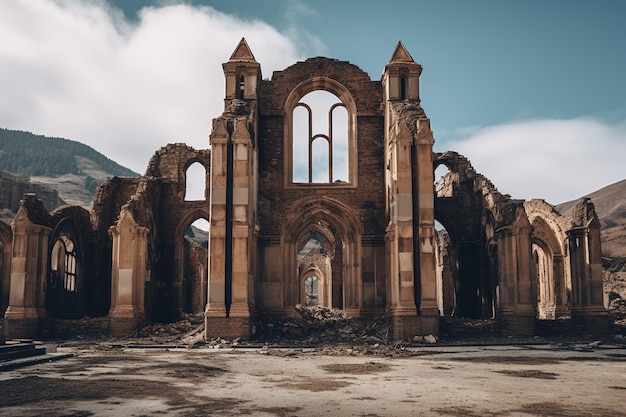 Vertical shot of church ruins in tbilisi