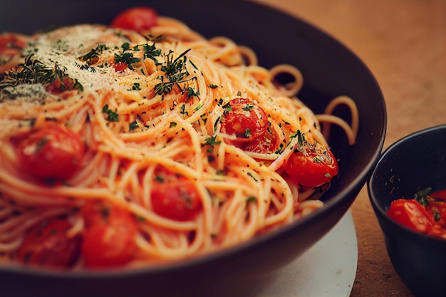 Vertical shot of Delicious Spaghetti bolognese with vegetable dressing 3d illustrated