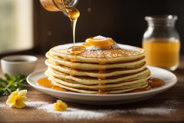 vertical shot of delicious vegan tofu pancakes with colorful fruits