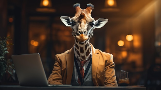 Vertical shot of giraffe in suit