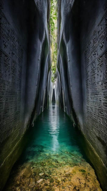 Vertical shot of a gray stone water tunnel