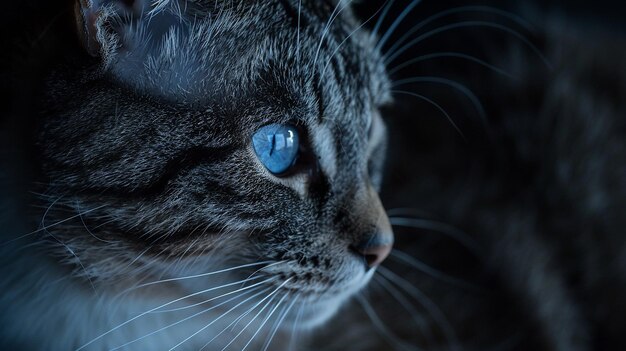 Vertical shot of a grey cat with blue eyes