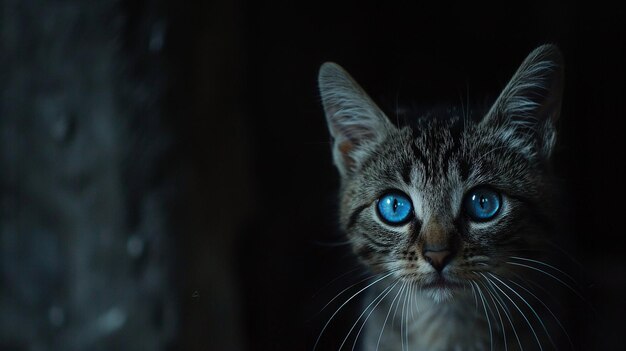 Photo vertical shot of a grey cat with blue eyes