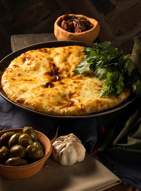 Vertical shot of a luxurious restaurant table with gourmet Georgian dishes