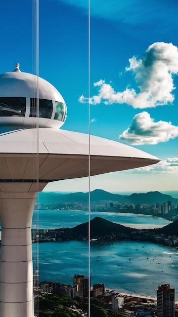 Vertical shot of the niteroi contemporary art museum in brazil