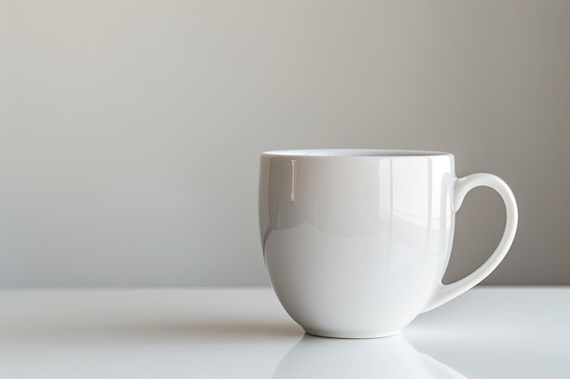 Photo vertical shot of a white ceramic cup on a white surface