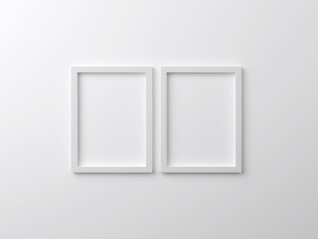 Vertical simple frame mockups Three frame hanging on wall painted white color 3d render