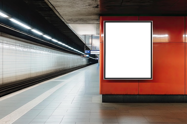 Photo vertical standing empty space billboard at underground train station empty space for ad banner