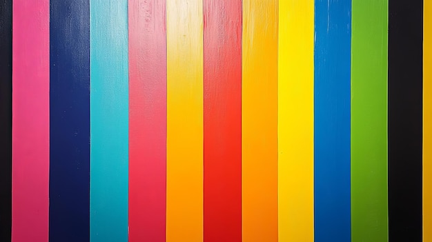 Photo vertical stripes of vibrant colors on a wooden surface