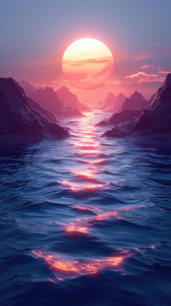 Vertical Sunset over Ocean with Pink and Purple Hues Background for Instagram Story Banner