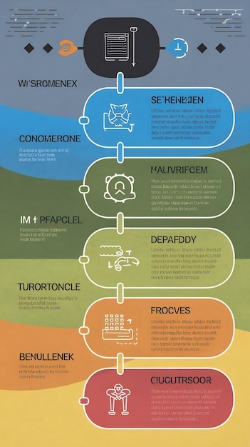 Vertical timeline infographics with five elements with icons and text