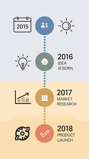 Photo vertical timeline infographics with four elements with icons and text