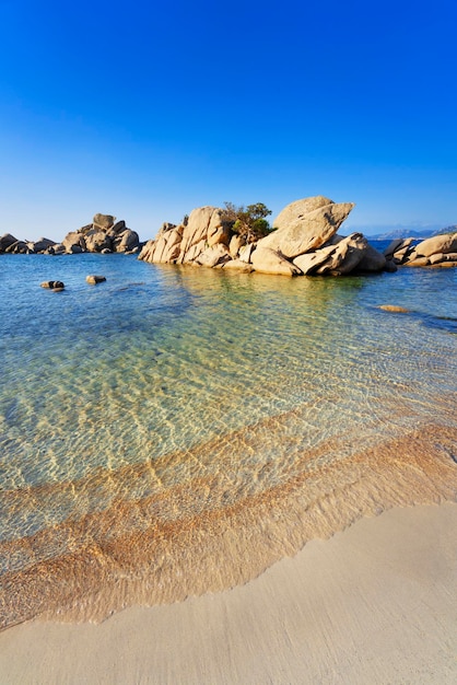 Vertical view of rocks at Palombaggia beach