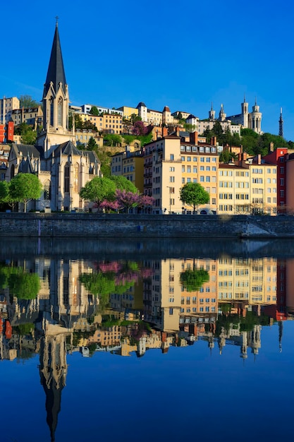 Vertical view of Saone river in the morning