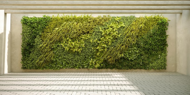 Vertical wall garden in interior design 3d render