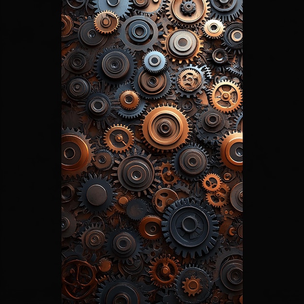 Photo vertical wallpaper with interlocking gears and cogs 3d effect