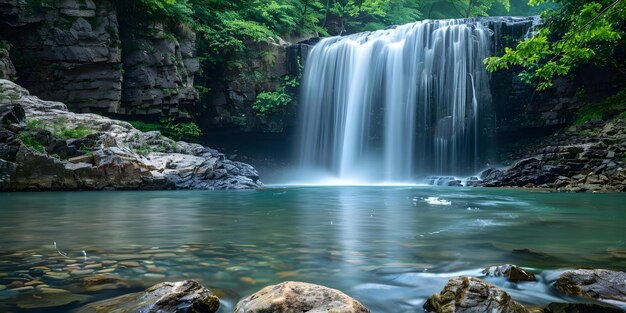 Photo vertical waterfall capturing the graceful cascade of serene beauty concept waterfall photography nature portraits landscape tranquility serene waterfalls vertical composition