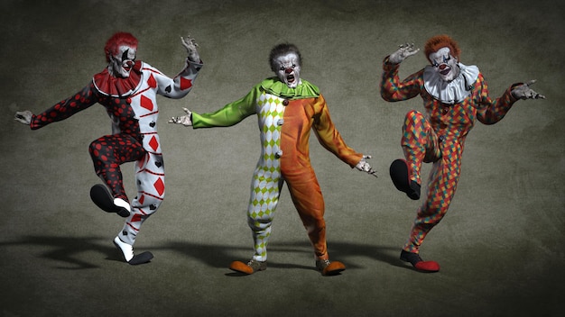 Very bad clowns. 3d illustration