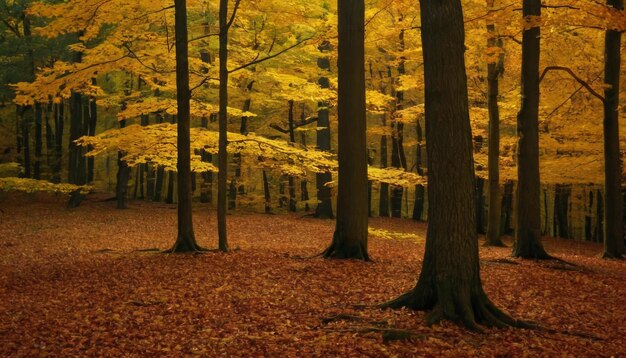 Very beautiful fall forest at night with an epic fall foliage