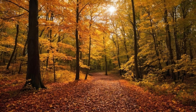 Very beautiful fall forest at night with an epic fall foliage