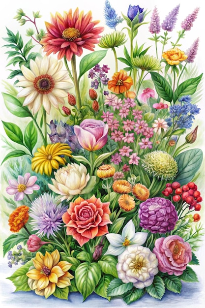 Very beautiful handdrawn plants and flowers