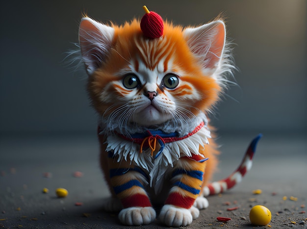 Very beautiful Little kitten in the style of a kind clown AI generated