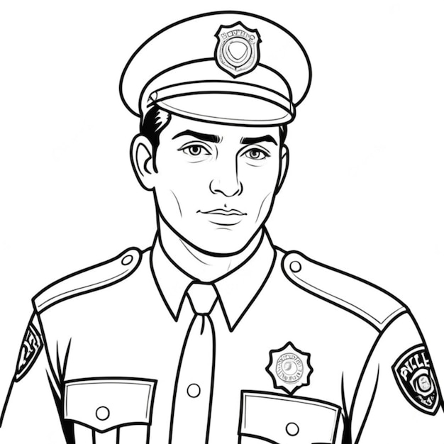 very beautiful policeman line art white background