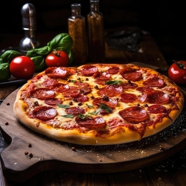 Very beautiful and tasty pepperoni pizza