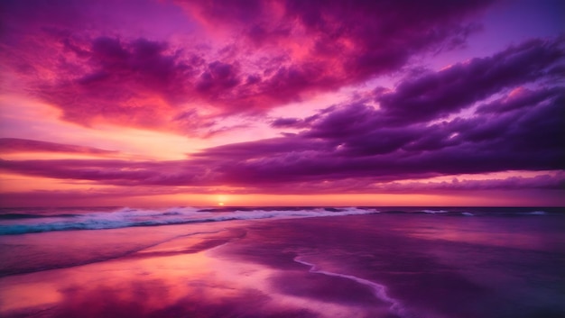 Photo very beautiful widescreen atmospheric natural seascape of sunset with textured sky in purple tones