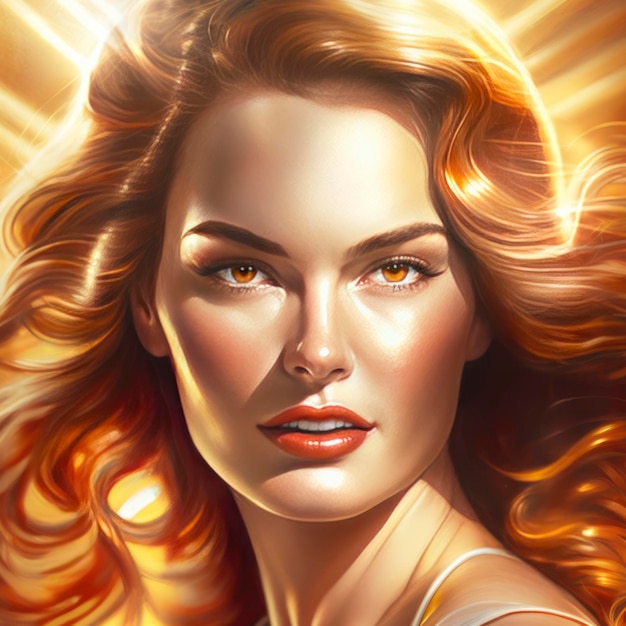 A very beautiful woman in the sunlight illustration in the style of digital airbrushing