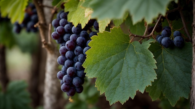 A very close view of grapes on a nice grape tree