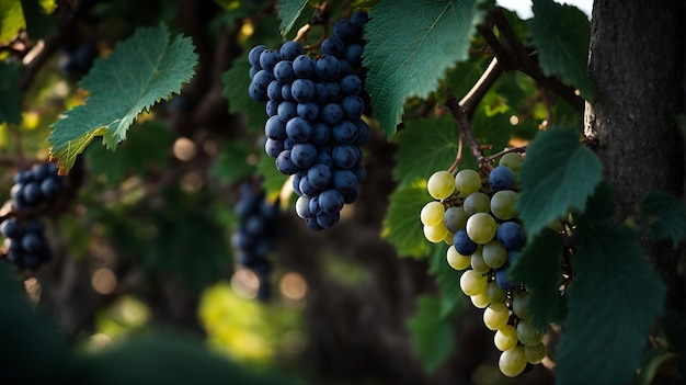 A very close view of grapes on a nice grape tree